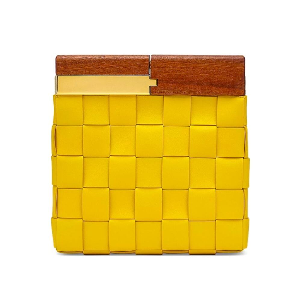 MSRP$3000 Bottega Veneta Snap Leather & Wood Clutch